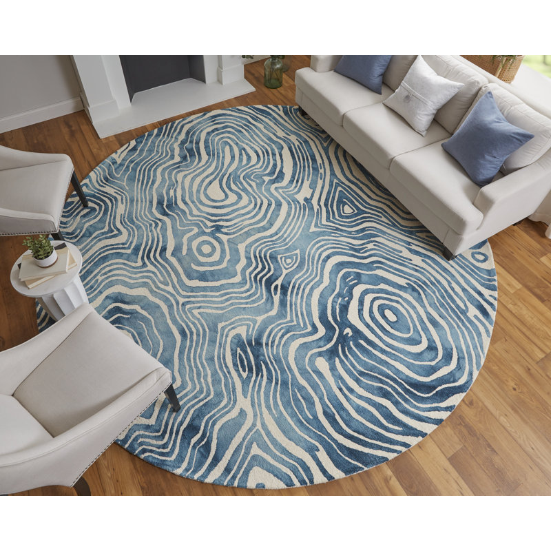Marengo moderne abstrait, bleu / ivoire, Rond 10 pi
