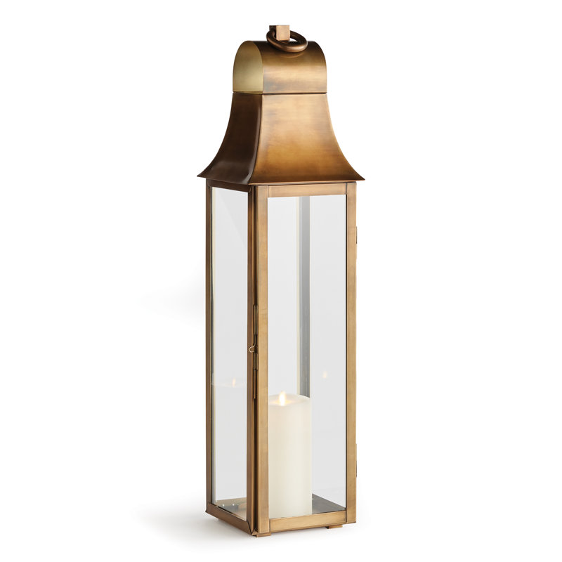 Stainless Steel Tabletop Lantern, 33" H x 8.25" W x 7.75" D