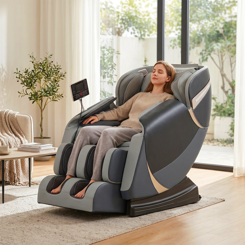 Monser Faux Leather Heated Massage Chair, Gray Faux Leather