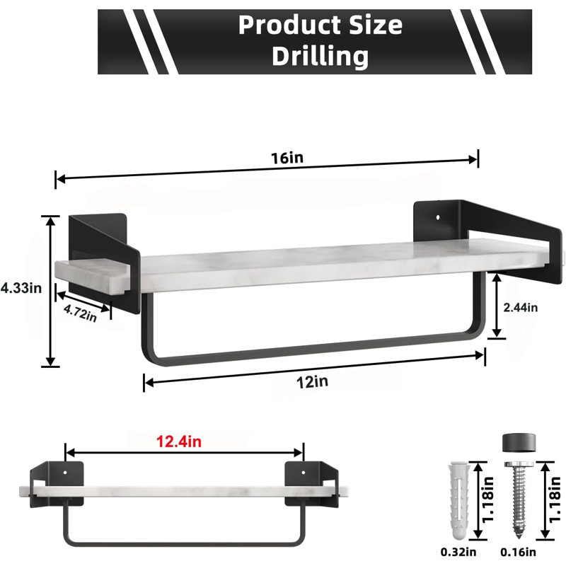 Tablettes flottantes pour rangement mural, Noir