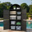 Grande armoire de rangement extérieure en osier avec tablettes réglables, tablette supérieure ouverte et pieds de support réglables en hauteur-1264447864