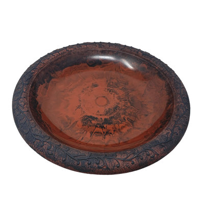 Birds and Beyond 19" D Red/Charcoal Fibre Clay Birdbath Bowl with Design Rim Agustin Collection