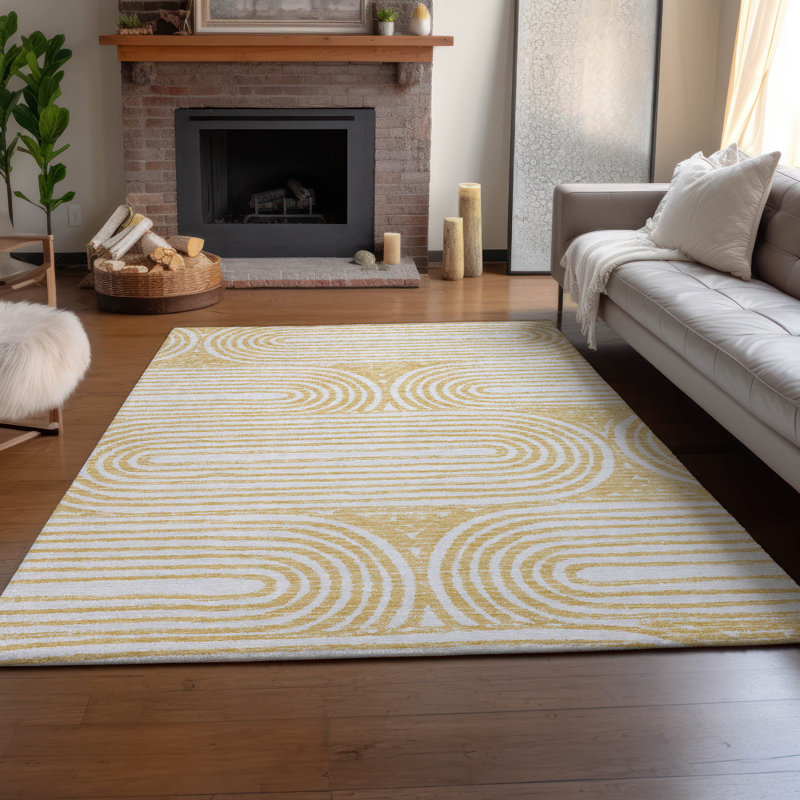 Premium Machine Washable Cerrito AMF540 Gold 2'6" x 3'10" Rug, Rectangle 9' x 12'