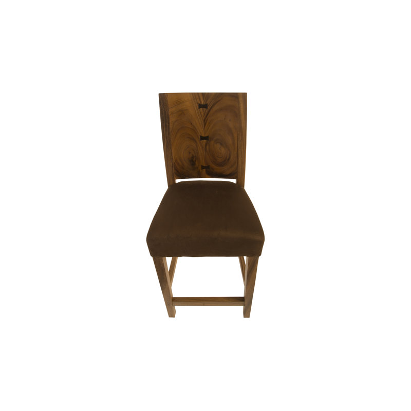 Chamcha Wood and Brown Leather Counter Stool