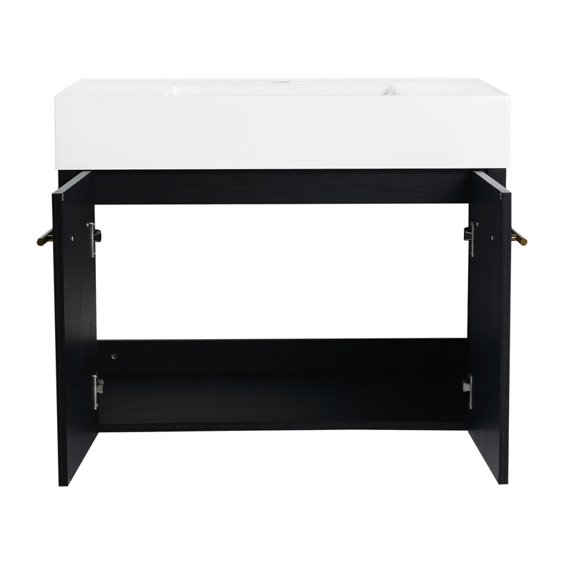 Meuble-lavabo mural de 30 po avec lavabo, style châtaignier noir, porte silencieuse en résine à bords épais, armoire moderne de 30 po, finition, charnière silencieuse, rangement