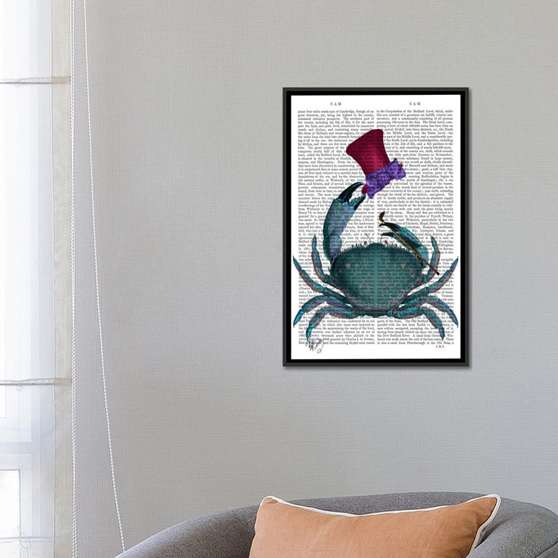 « the dandy crab », impression sur toile tendue, H 26 po x l 18 po x P 1,5 po, Toile avec cadre noir, Pas de tapis