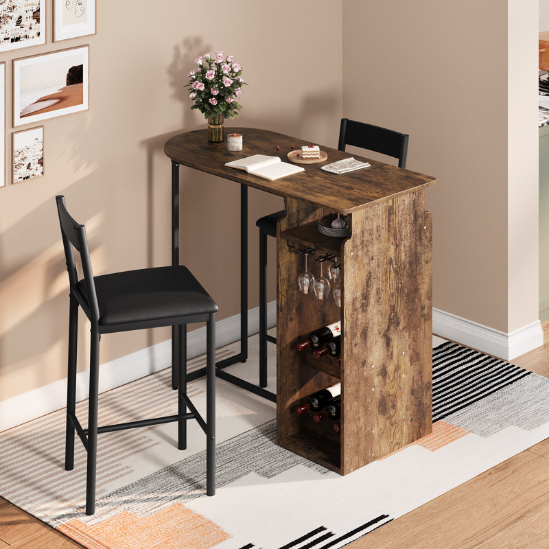 Ensemble de table de bar et de chaises pour 2 personnes avec support à vin et porte-verres à vin