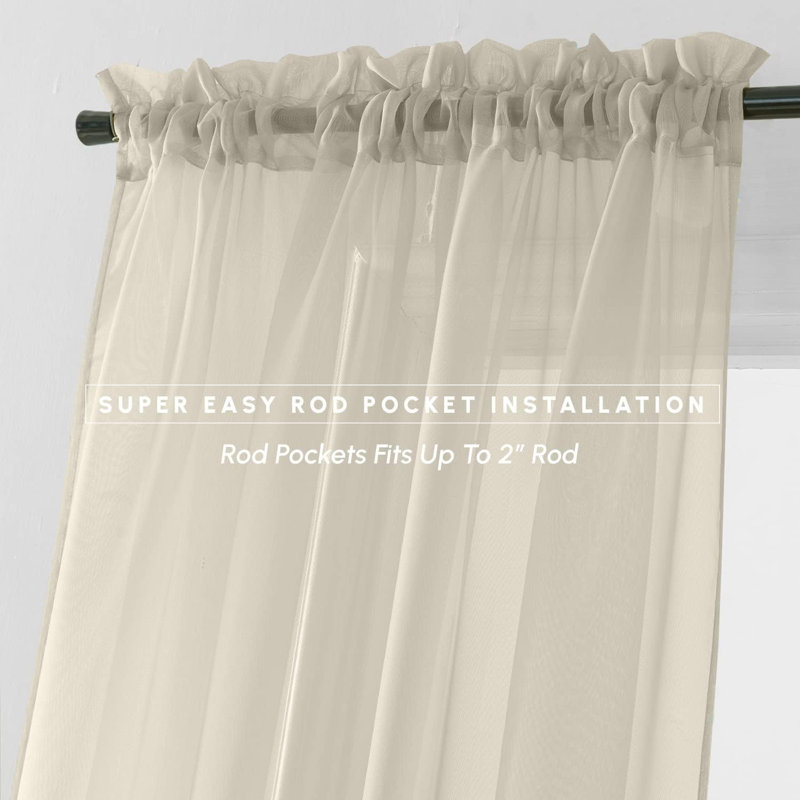 Yaelle Semi Sheer Curtain Pair, Beige, 40" W x 84" L
