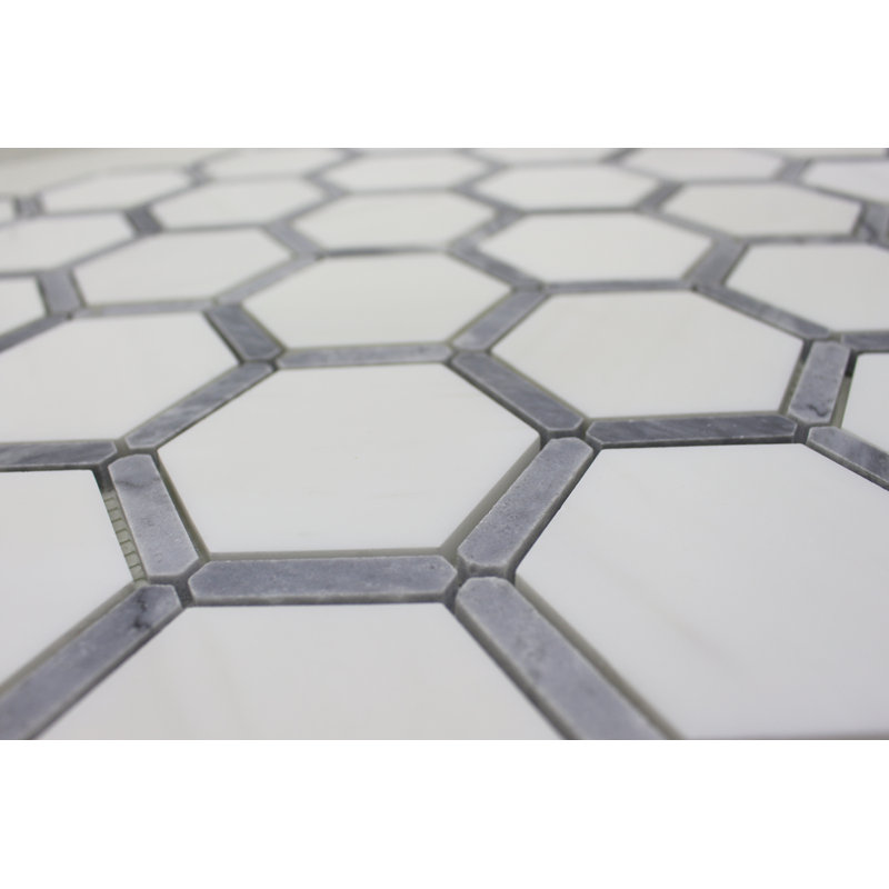 3" HONEYCOMB MOSAIC w FRAME, Dolomite/Bardiglio