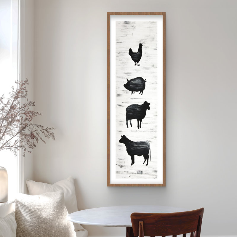 Animaux de ferme, reproduction encadrée avec passe-partout | Décoration de maison de ferme