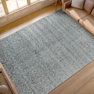Tapis d'intérieur en laine noué à la main bleu