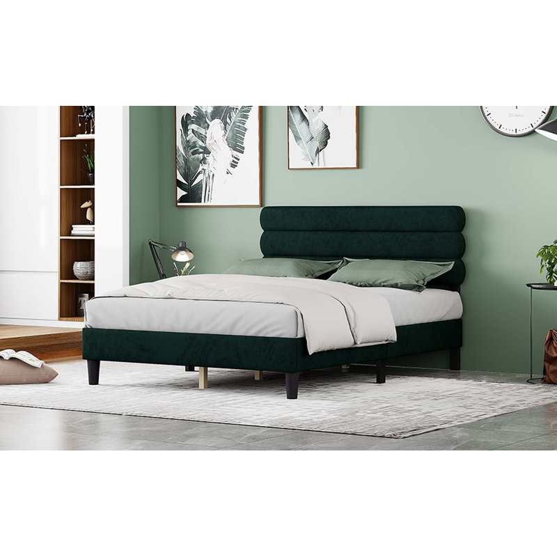 Lit plateforme tapissier Wiki, Vert, Grand