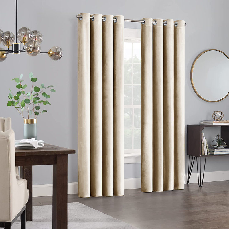Panola Crushed Velvet Eyelet Sheer Curtains, Beige, 228 W x 228 D cm