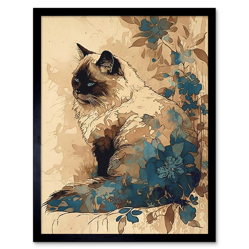 Ragdoll Cat With Floral Patterns Watercolour - Single Picture Frame Print