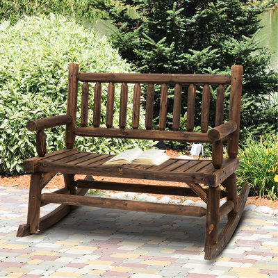 Chaise berçante en noyer avec motif de bûches pour deux personnes - Siège de jardin en noyer pour adultes