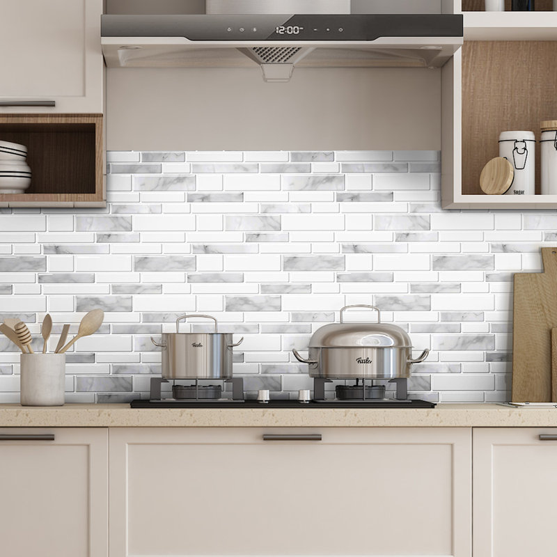 Set of 10 Self-adhesive Wall Tile Stickers, Light Grey