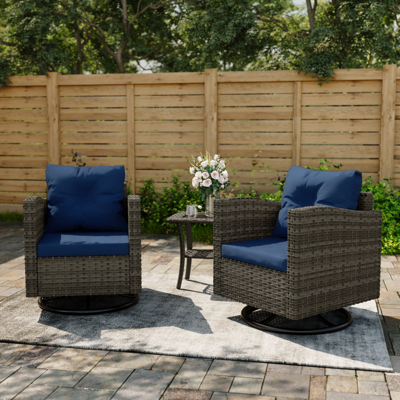 Chaises berçantes d'extérieur 2 pièces avec coussins et table double couche, Bleu