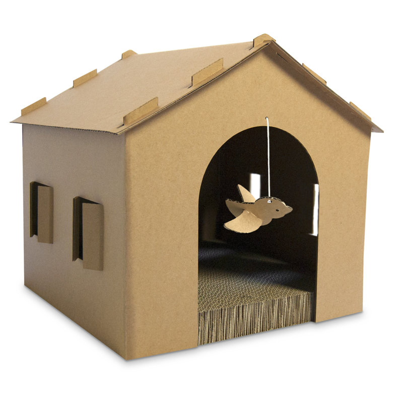 Gingerbread House Corrugated Scratcher - Plain with Gift Box and Catnip, 15"