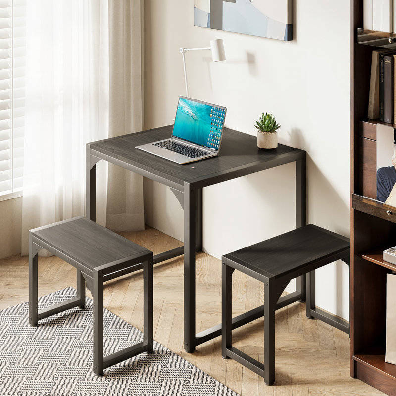 25.6'' W  3-Piece Dining Set With 2 Bench, Black