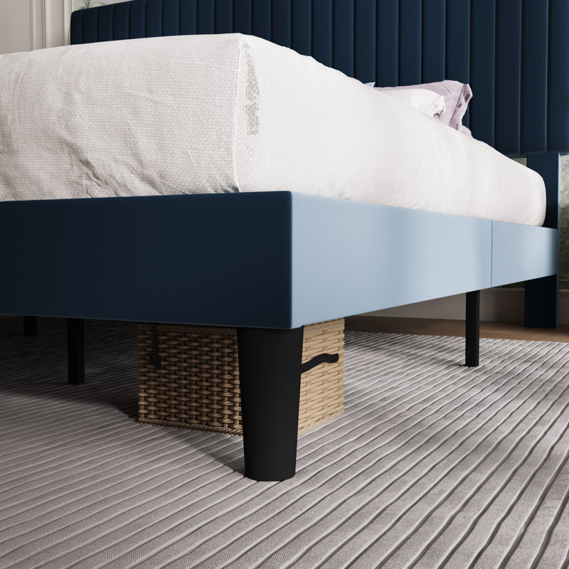 Lit plateforme tapissier Dun tête de lit réglable, Très grand, Bleu foncé