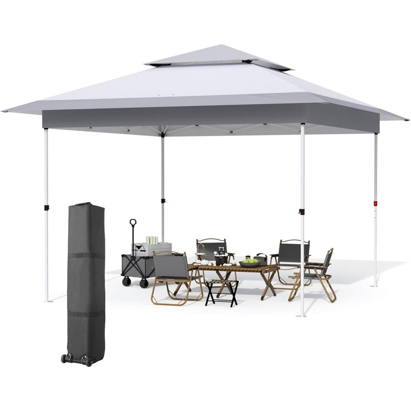Gazebo 3.6 X 3.6 M, One Push Folding Gazebo, Waterproof, Stable, Double Roof Party Tent, Pop Up Garden Gazebo, 4 Sand Bags, Roll Carry Bag, For Patio, Market, Camping, Beach, Grey White