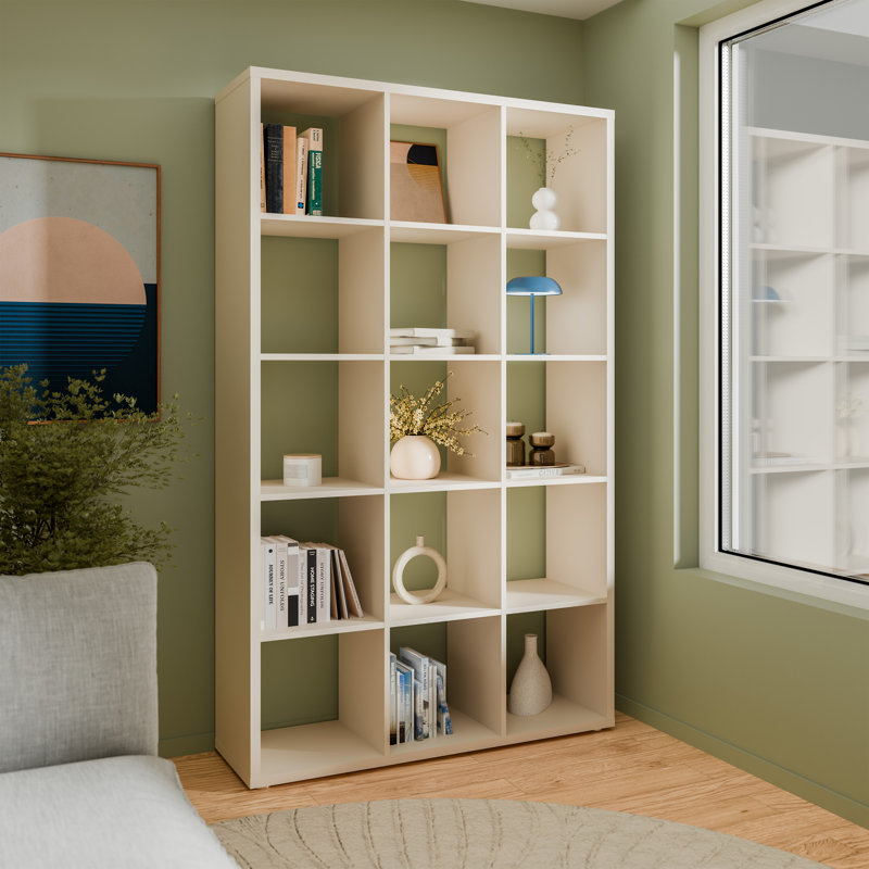 Mauro Cube Bookcase, (15 Shelves) 176.3cm.H x 176.3cm.W x 176.3cm.D, Beige