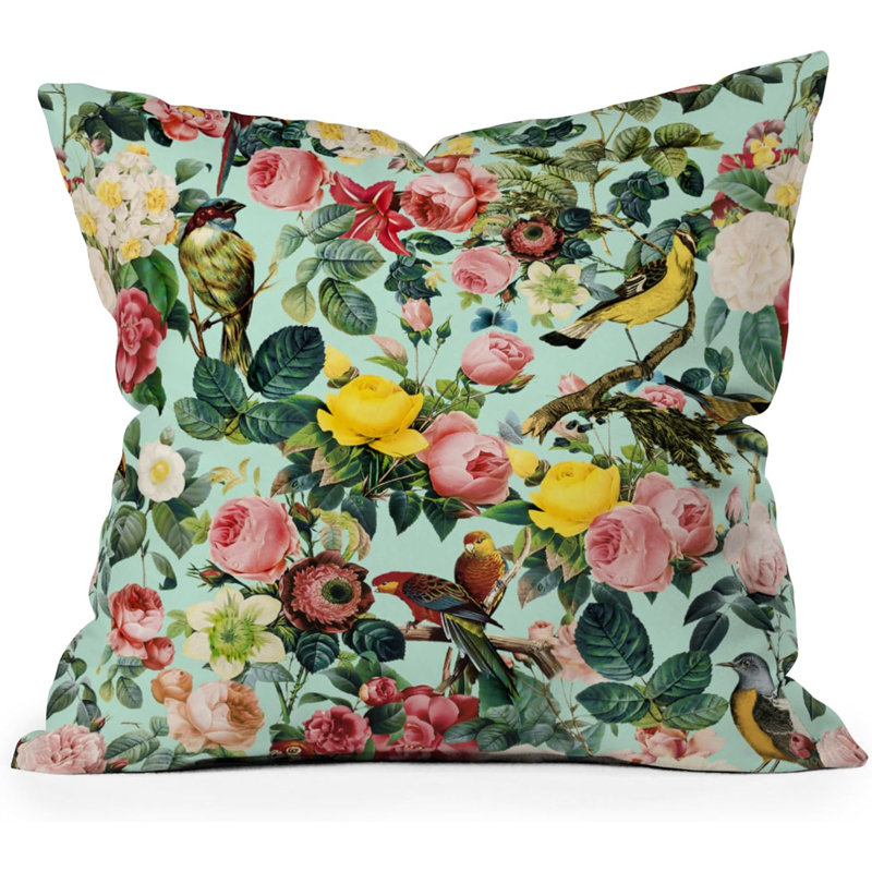 Coussin Society6 Floral and Birds III, Motif floral vert