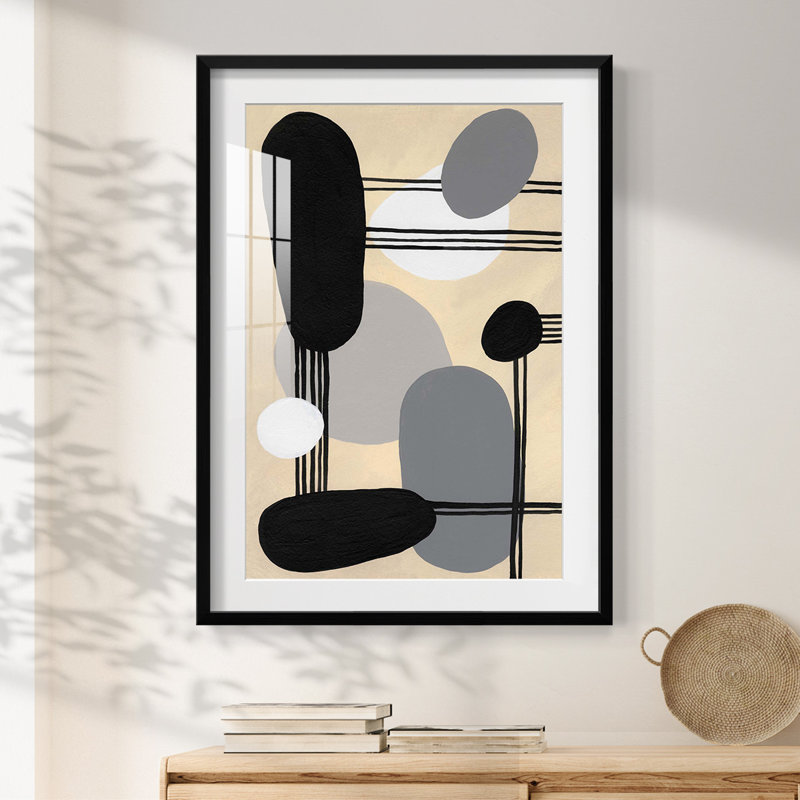 «Interconnected Shapes I», impression encadrée, H 28,5 po x l 20,5 po, Noir
