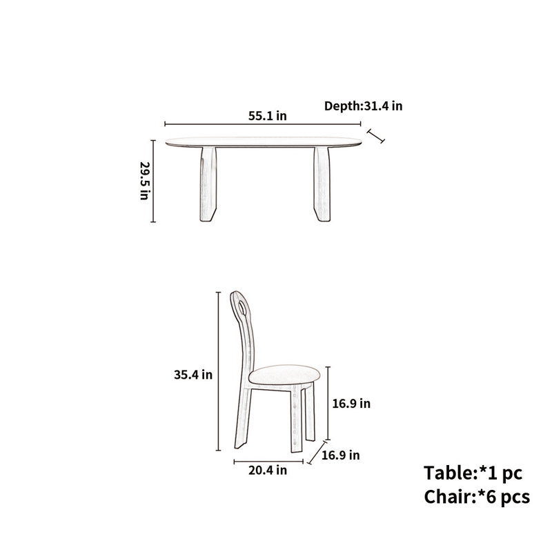 Modern Simple High-end Tables And Chairs 6 - Person Double Pedestal Dining Set, 29.5"H x 55.1"L x 31.4"W