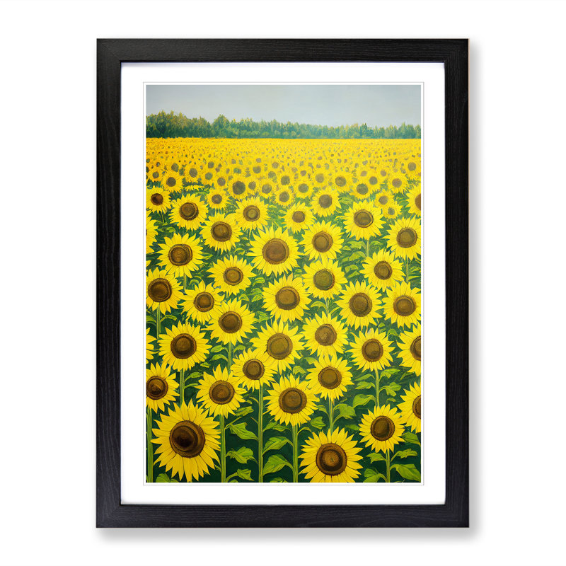 Sunflower Field Painting Vol.3 - Picture Frame Print, Black, 64cm H x 25cm W x 2cm D