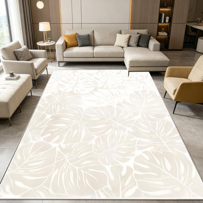 Tapis de style tropical minimaliste à 1 feuille neutre Monstera pour le salon, doux et confortable, adapté à toutes les saisons, facile à entretenir, lavable à la machine, tapis de ferme sous la table adapté pour la table à manger, la chambre à coucher, le vestibule de cuisine,