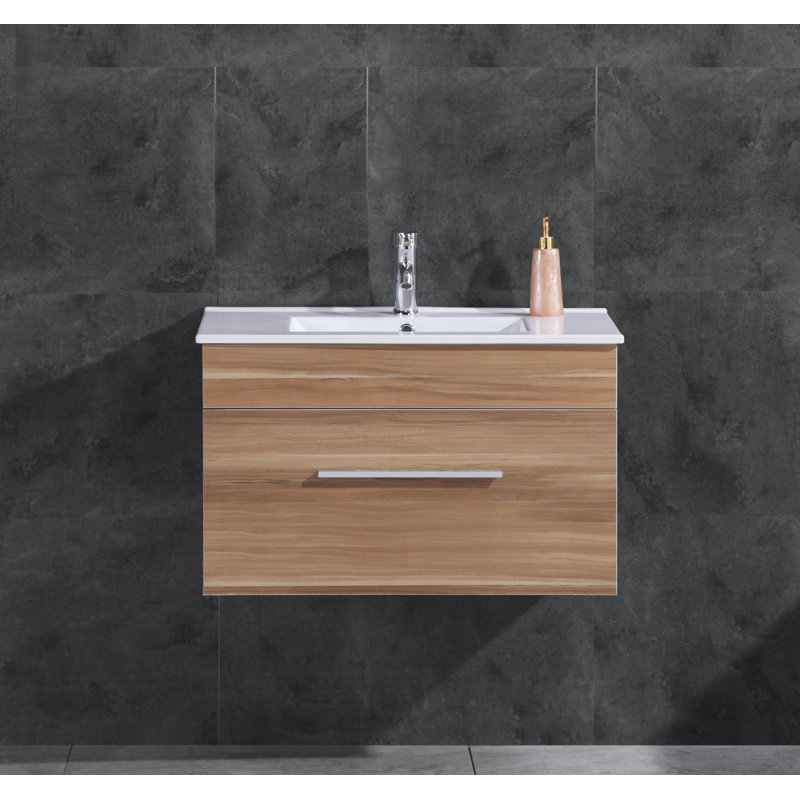 Ensemble de meuble-lavabo mural simple 32 po Wismar, Grain de bois naturel