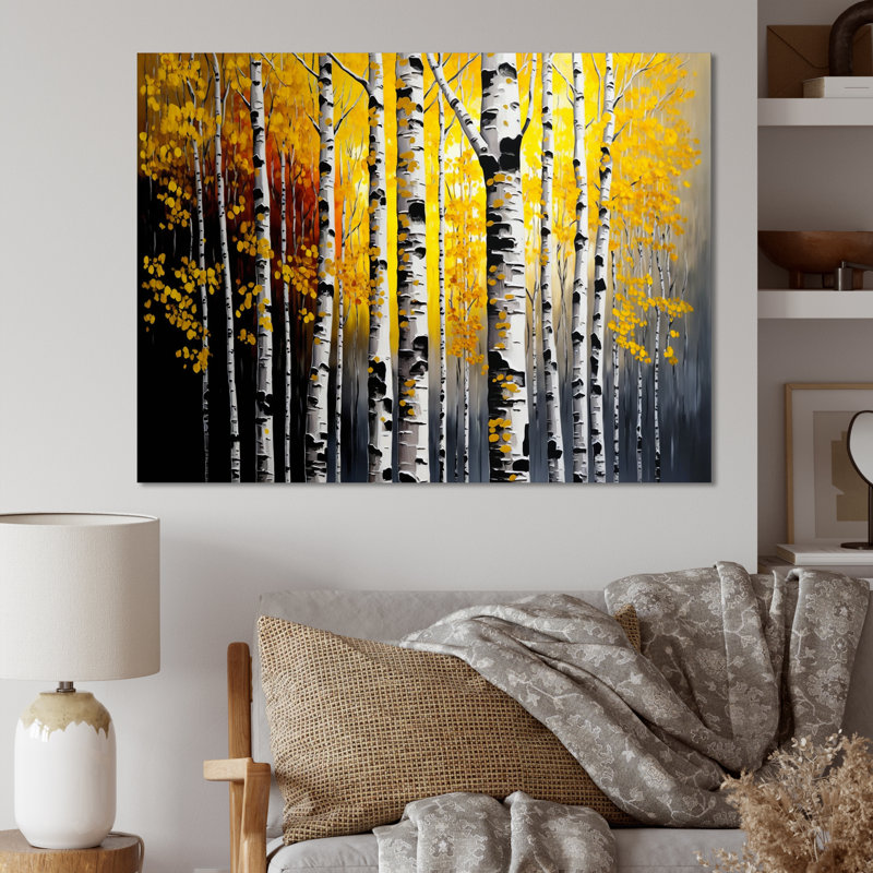 Into A Golden Birch Forest VI - Art mural sur toile paysage, Toile tendue, H 12 po x l 20 po x P 1 po