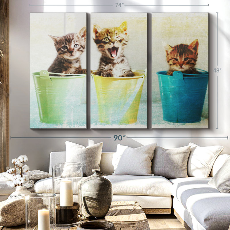 "Chatons" 3 pièces, H 48 po x l 74 po