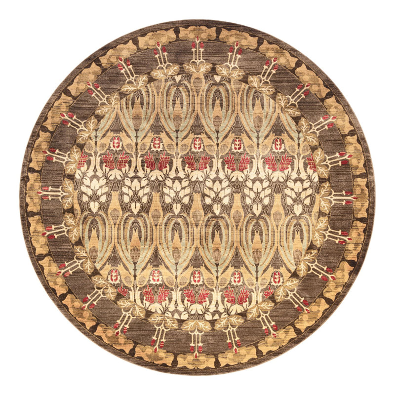 Tapis brun Ikat Moore, Rond 10pi