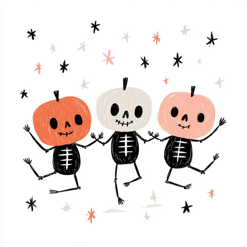Dancing Pumpkin Skeletons 2 Wrapped Canvas Wall Art