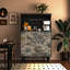 Buffet en bois de frêne de 35,43 po à imprimé floral et oiseaux rétro, armoire à café en bois massif minimaliste moderne