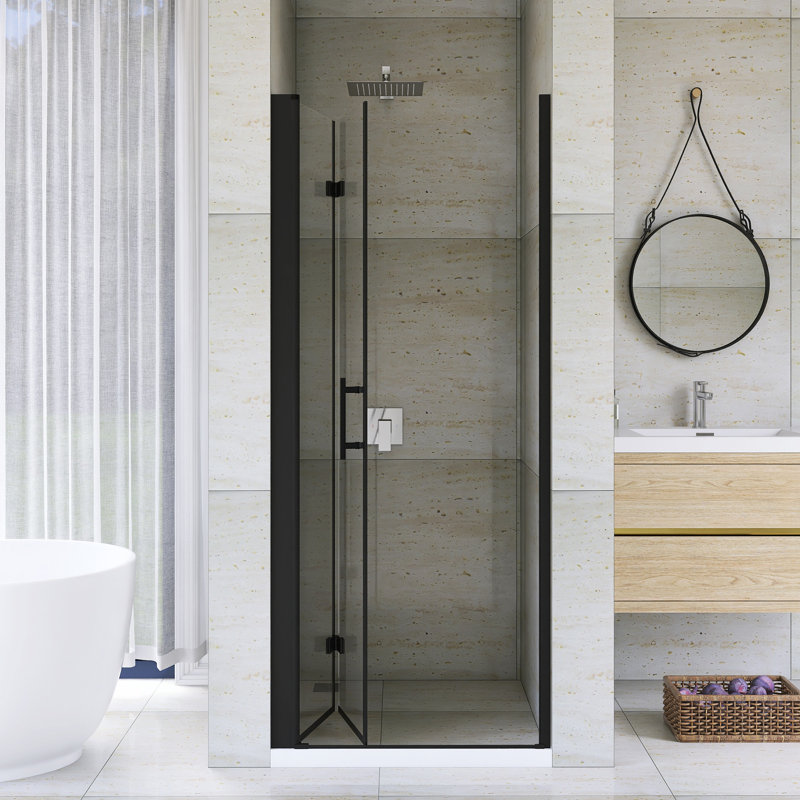 32 "X 72" Aluminum Frame Bifold  Shower Door In Matte Black Finish
