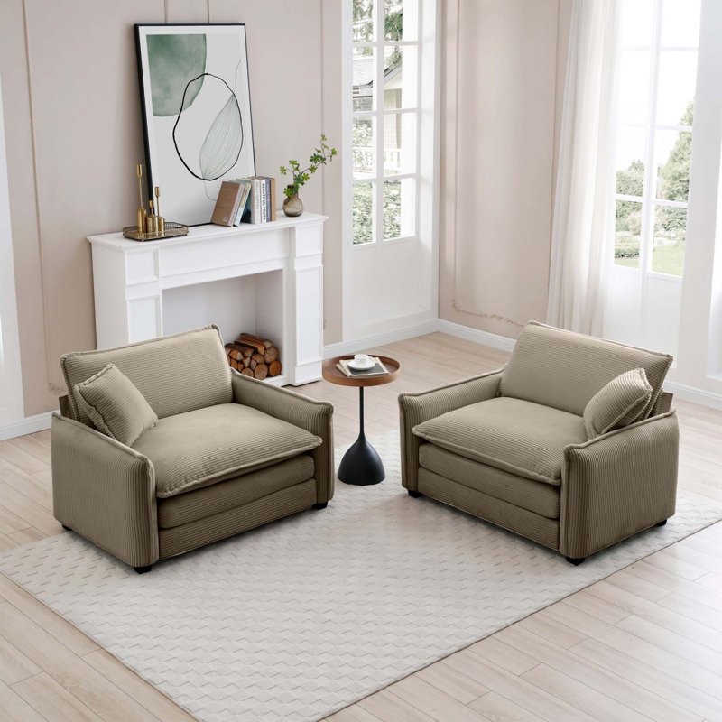 Ensemble de canapés à assise profonde en velours côtelé luxueux et sophistiqué avec deux canapés à assise profonde, parfaits pour le salon et le bureau