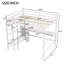 Lit mezzanine double, blanc, avec bureau et tablettes sous le lit, sans sommier, idéal pour les petits espaces