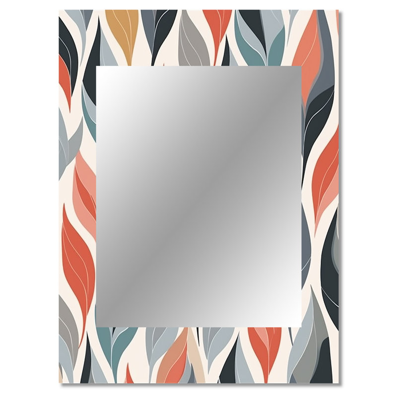 Retro AbstractáLeaves I - Geometric Mirror, Modern Decorative Wall Mirror, Printed Metal Art, 40" x 30"
