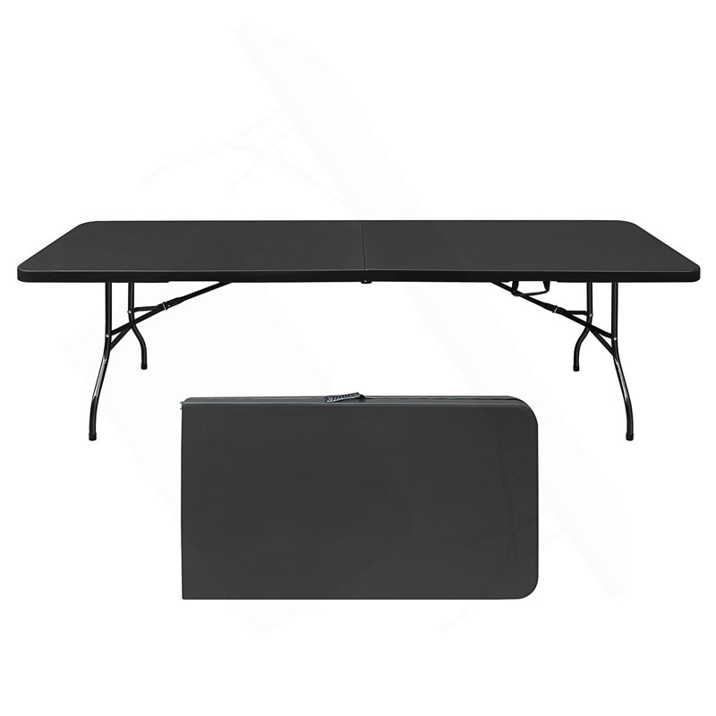 Table pliante de 8 pi, table en plastique portative pour le camping, pique-niques, fêtes, table pliable à charge élevée, Noir