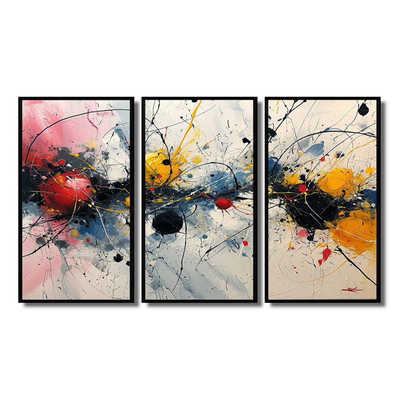 Vagues abstraites éclaboussures, ensemble de salon abstrait, H 28 po x l 36 po x P 1 po, Cadre flottant noir