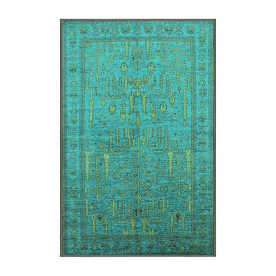 Tapis marocain tissé à la machine en turquoise / brun clair
