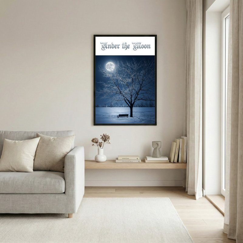 «Under the Moon Winter Tree and Bench», ensemble de 1 reproduction d'art sur toile tendue, H 18 po x l 12 po