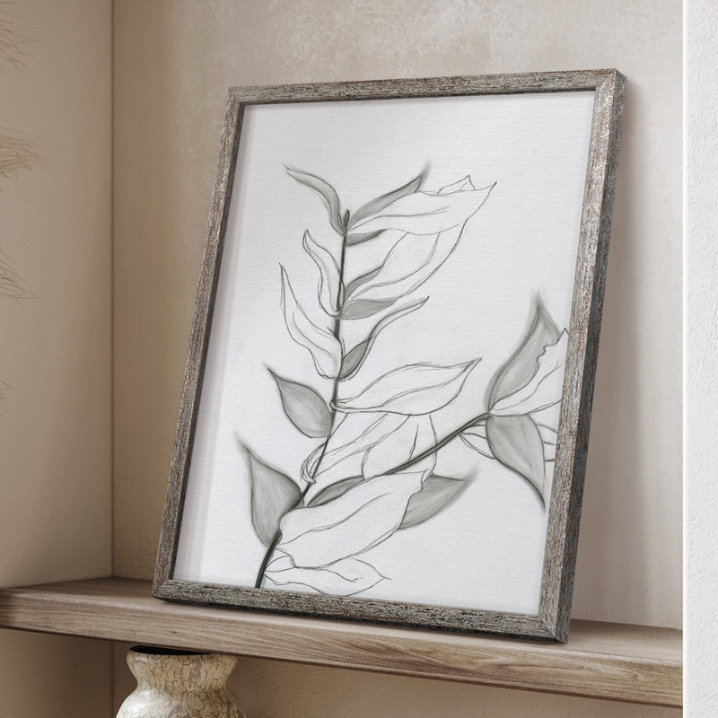 Charcoal Foliage Framed Print - Solid Wood, 11" H x 9" W