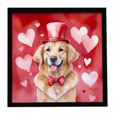 Golden Retriever My Valentine, reproduction d'art encadrée
