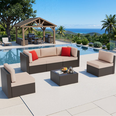 6 Piece Wicker / Rattan Outdoor Sectional Seating Group with Cushions