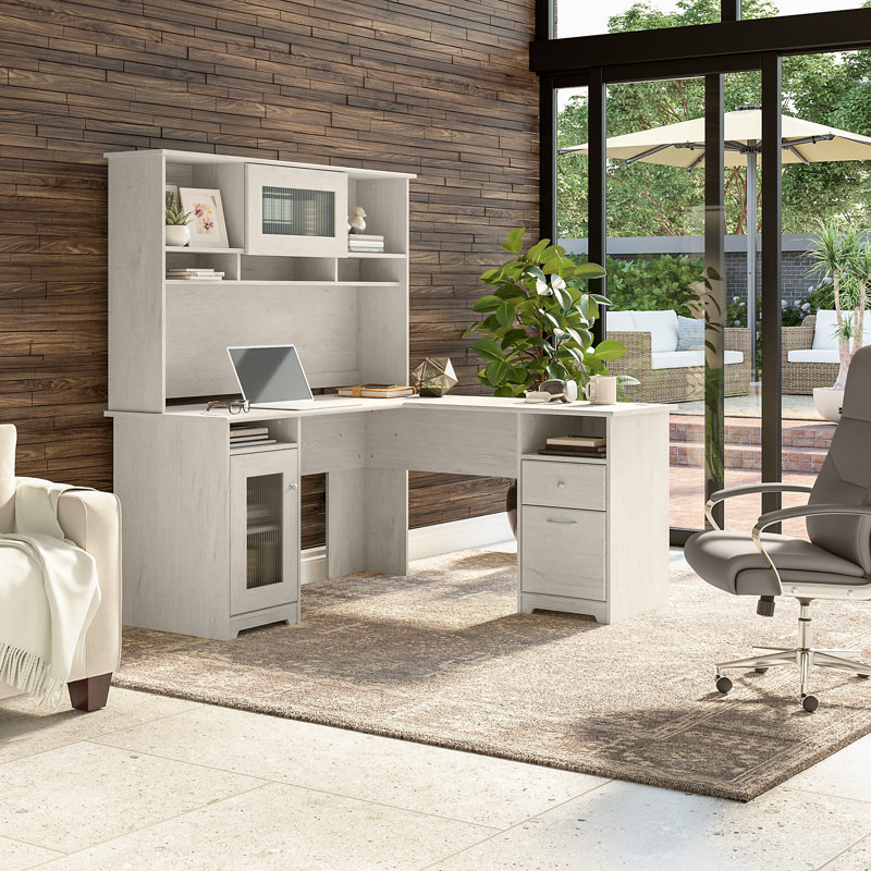 Ozro L-Shaped Executive Desk, Linen White Oak