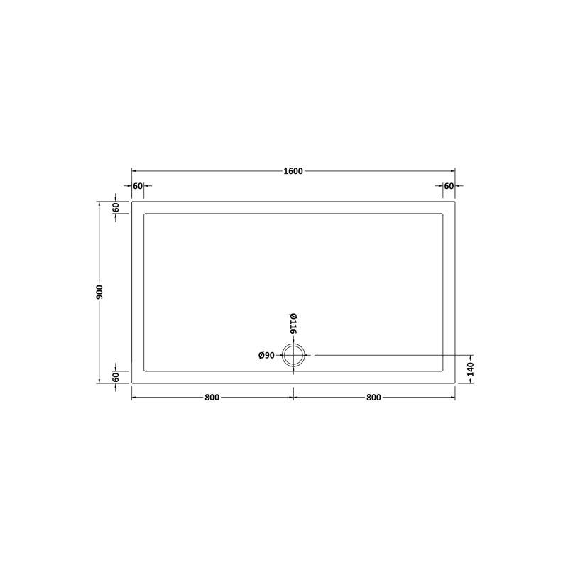 Shower Tray, 4cm H x 160cm W x 90cm D